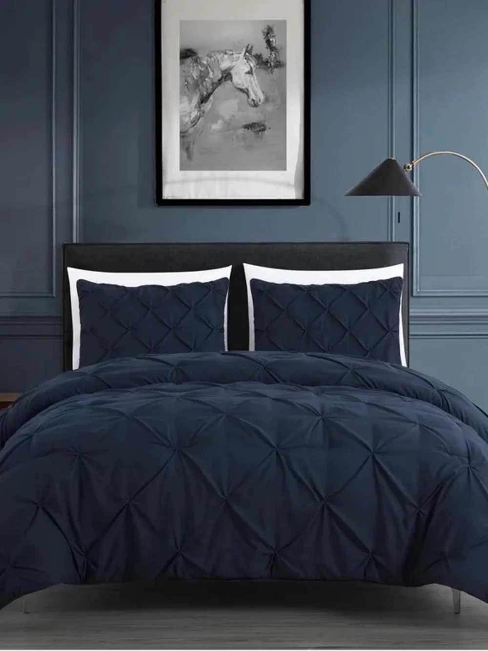Navy Pintuck king 3 piece Comforter Set